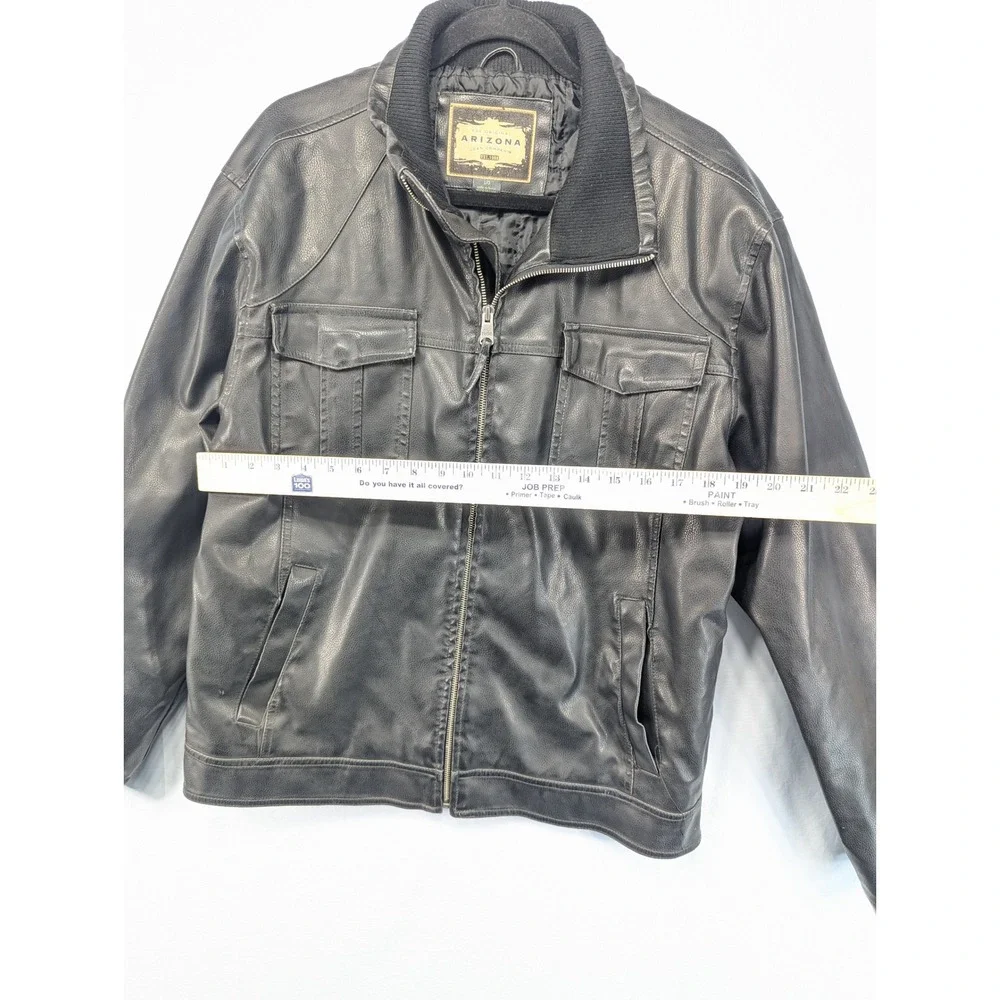 Arizona Jean Company Mens Faux‎ Leather Jacket Black Full Zip L G Ribbed Collar